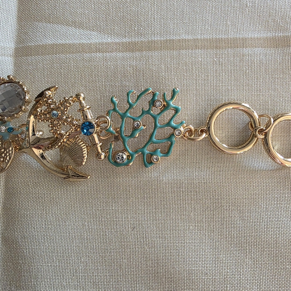 Gold and Blue Sea Life Charm Bracelet - Picture 4 of 5